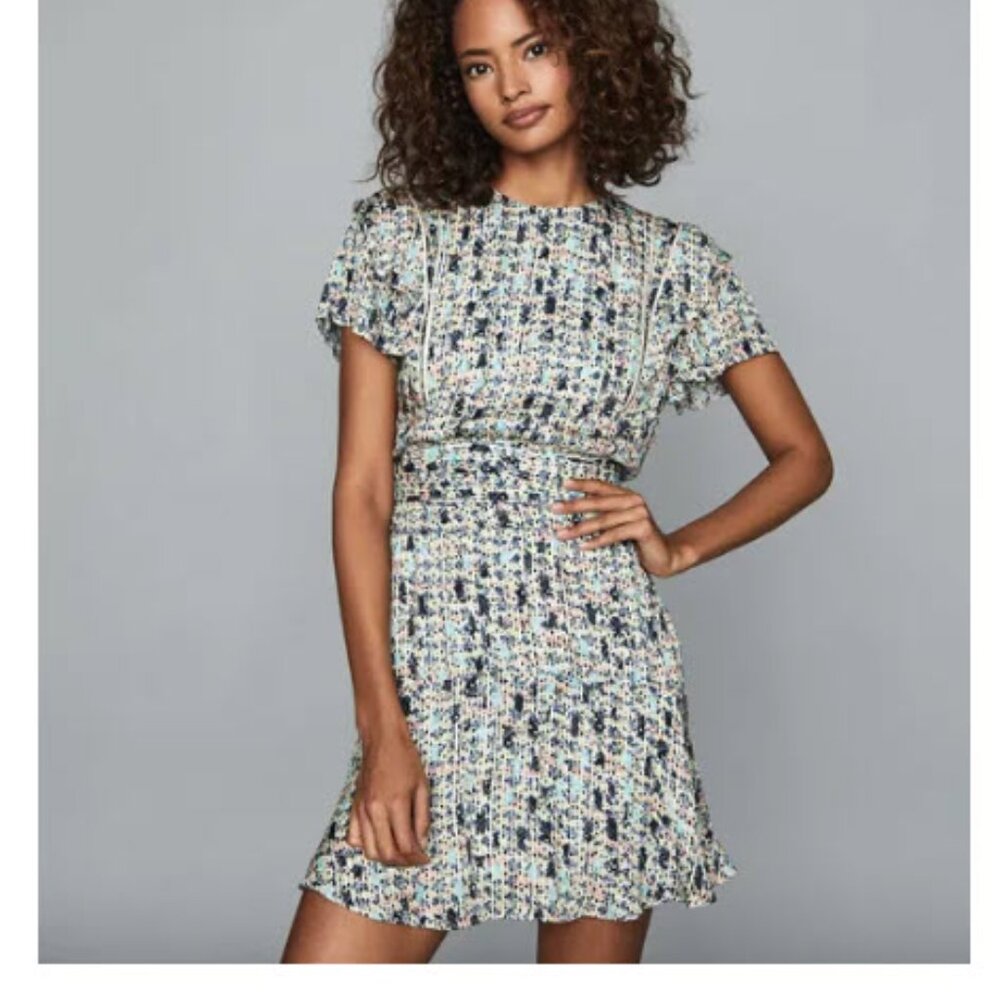 Reiss Bethan Multi Ditsy Ruffle Dress – Size 8
